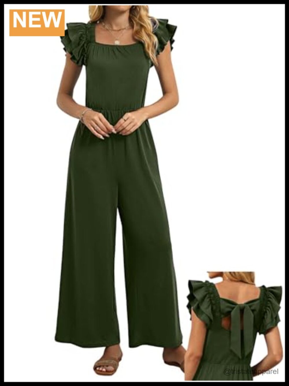 Women's Bow Tie Back Ruffle Cap Sleeve Wide Leg Jumpsuit